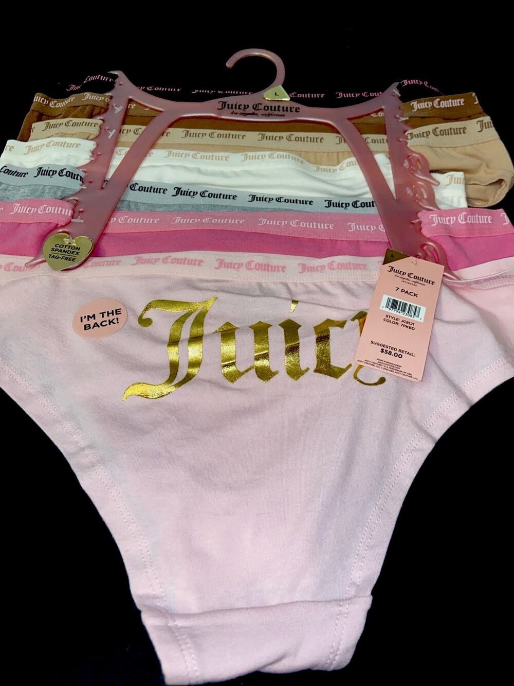 JUICY COUTURE SET OF 7 ! Assorted Hipster Panties/ Large/ MSRP $58